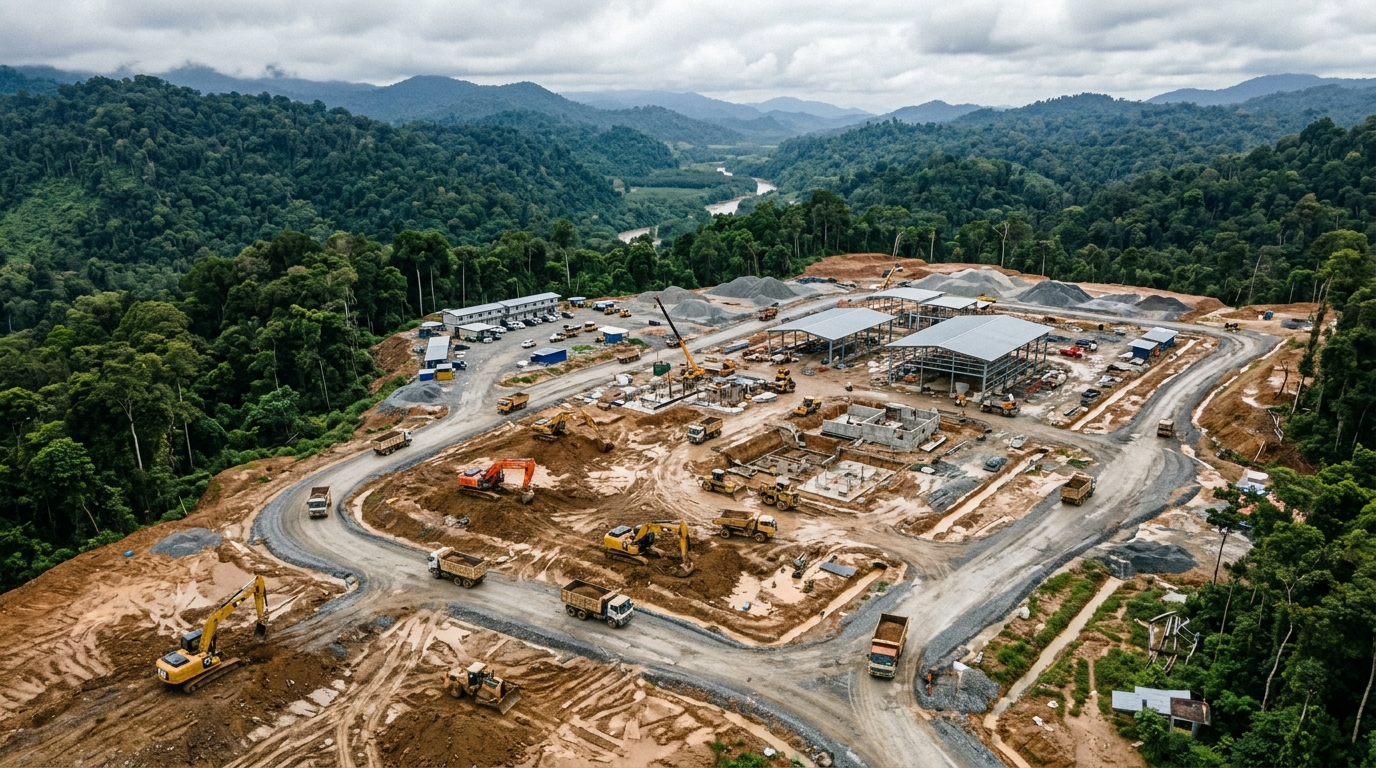 Aerial view of an industrial construction site in East Malaysia